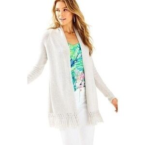 Lilly Pulitzer Grey Tinsel Fringe Cardigan